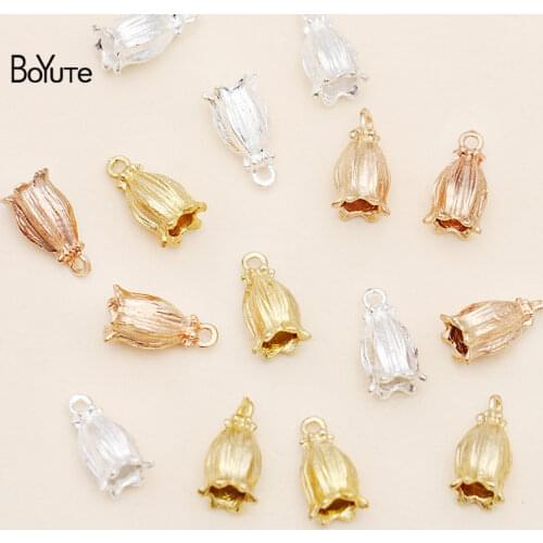 BoYuTe 50Pcs 7*16MM Metal Alloy Flower End Caps Diy Hand Made Jewelry Accessories Parts