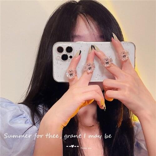 The New Cute 3D Bear Ring Holder Phone Case for iPhone 11 12 Pro X Max Mini X XR XS 7 8 Plus SE Clear Soft Shockproof Back Cover