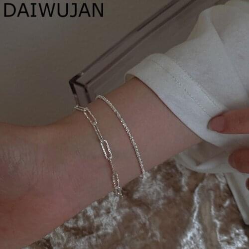 DAIWUJAN New Sparkling Geometric Chain Bracelets Anklet 925 Silver Charm Bracelet For Women Wedding Party Summer Jewelry Gift