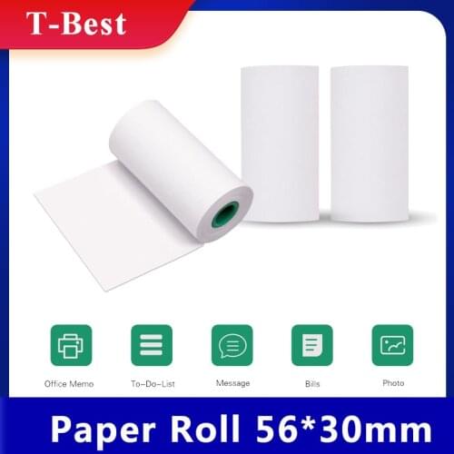 Long-Lasting Adhesive Sticker Labels Thermal Paper Roll 56*30mm BPA-Free Black Font for Peripage A6/A8/P6 Paperang P1/P2