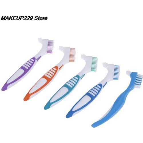 Two-tone Denture Brush Teeth Whitening ,Denture Cleaning Brush Multi-Layered Bristles False Teeth Brush Oral Care Tool
