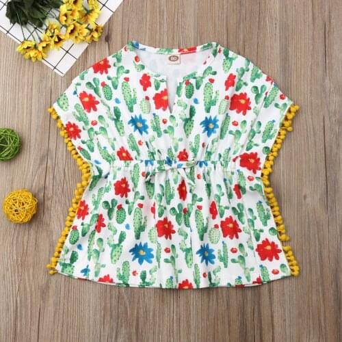 Emmababy Summer Newest Fashion Toddler Baby Girl Clothes Holiday Beach Sundress Cotton Print Batwing Sleeve Tassels Dress