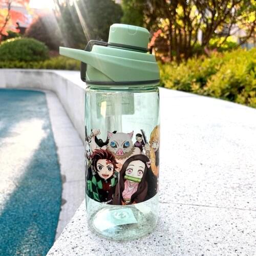 Drinkware Mug with Straw Demon Slayer Portable Sport Camping Cycling Travel Plastic Fruit Lemon Juice Water Bottle Cup Outdoor