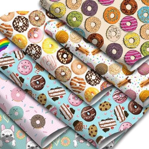 Food Series Faux Leather Sheets Donuts Cake Cupcakes Candy Printed Synthetic Leather Fabric Roll for DIY Sewing Garment Hair Bow