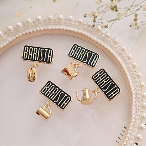 Metal Cafe Badge Set for Uniform of Barista Waiter Waitress Gadget for Coffee Roaster Coffee Maker Bartender w/ Needle Pin A11