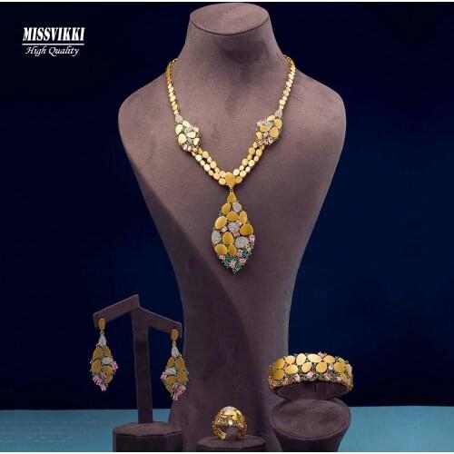 Missvikki Luxury Dubai Azerbaijan Exotic Style Gold Necklace Bangle Earrings Ring Jewelry Sets For Women Wedding High Quality