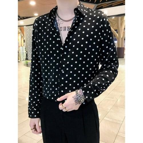 2021 Men Spring Autumn New Casual Shirts Men Clothes Long Sleeve Slim Fit Blouses Ladies Polka Dot Single Breasted Shirts O185