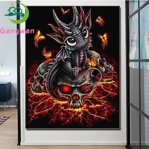 5d Diamond Painting Kit Fire cow Cartoon Mosaic Embroidery Skull Cross Stitch set diamond picture kids Home Decor Wall Sticker