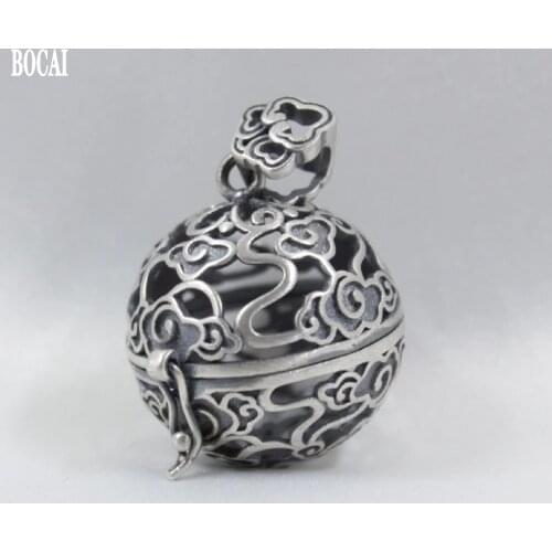 BOCAI New pure S925 silver Woman pendant engraved auspicious clouds vintage Gawu box openable sachet pendant
