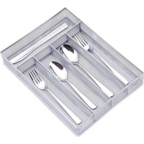 Cutlery Tray Organiser,Utensil Drawer Storage Organizer,Metal Mesh Organiser Tray with Anti-Slip Feet