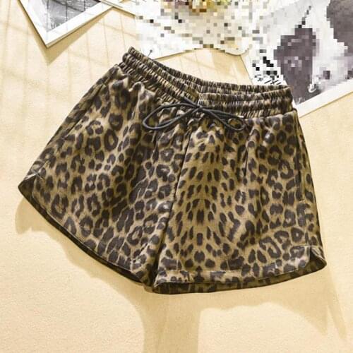 Winter Fall Fashion Women Lady Leopard Pattern Wide Leg Elastic Waist Shorts , Autumn Casual Female Woman Korean Loose Shorts