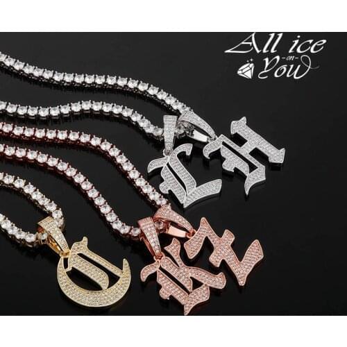ALLICEONYOU New New A-Z Letters Name Pendant Necklace Iced Out Cubic Zirconia With Tennis Chain Hip Hop Jewelry For Gift