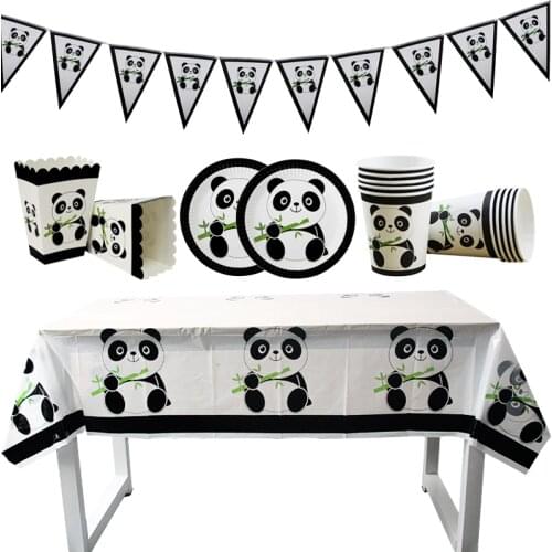 Panda Birthday Party Decorations Kids Baby Shower Boy Disposable Tableware Paper Plates Cups Tablecloth Napkins Panda Party