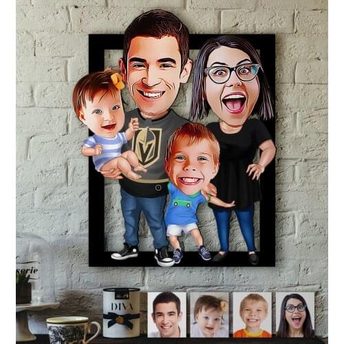 Personalized Family Caricature OF 3D Wood Tablo-3 Reliable Quality Cost Effective Funny Fun Custom Design souvenir
