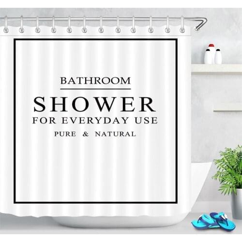 Nordic Modern Simple Letter Bathroom Shower Curtain Durable Polyester Fabric Waterproof White Bath Curtain With 12 Hooks
