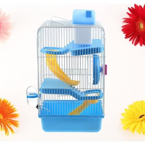 Luxury Three Layer Hamster Cage Pet House Portable Small Pets House Chinchilla Hamster House (Light Blue)