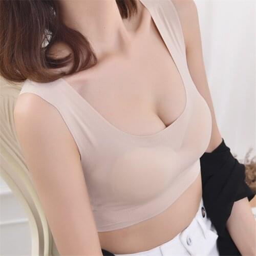 Silk Vest Bra Women Thin Push Up Seamless Underwear Soft Ice Silk Comfortable Sleep Top With Chest Padded топ женский Bralette