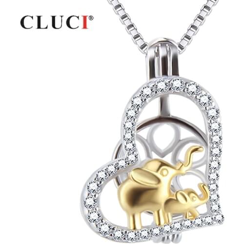 CLUCI Silver 925 Cute Charms Pendant for Necklace Jewelry 925 Sterling Silver Heart Zircon Elephant Pearl Pendant Locket SC360SB