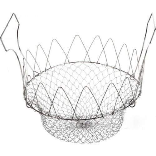 Collapsible Stainless Steel Colander Mesh Basket Steam Rinse Strainer Filter Kitchen Sieve Fry French Chef Basket Cooking Tools