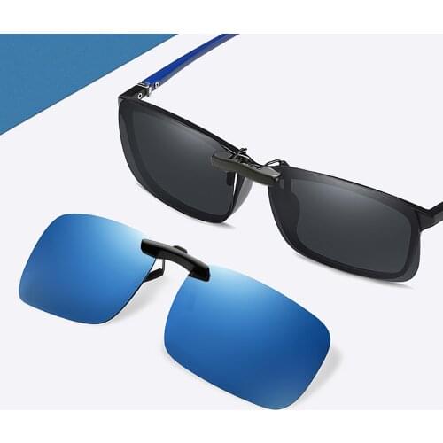 VIVIBEE Mens Fishing Clip On Sunglasses for Myopia Eyeglasses Polarized UV400 Women Square Night Vision Driving Sun Glasses