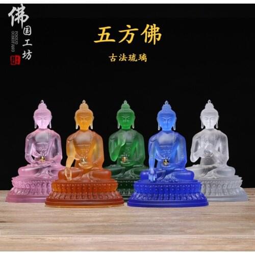 Wholesale figure Buddha HOME efficacious Talisman Protection 5P Retro Tibetan Tathagata Guru Buddha Colored Glaze Buddha statue