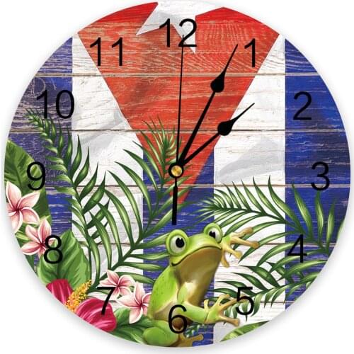 Puerto Rico Flag Frog Flower Vintage Wood Wall Clock Modern Design Hanging Watch for Home Decoration Home Living Room Wall Art