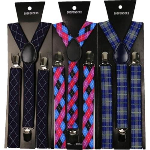Winfox Vintage Plaid Suspender Jeans Pants Women Men Suspenders Elastic 2.5 cm Braces