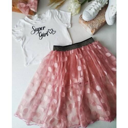 FOCUSNORM 1-5Y Summer Fashion Kids Girls Clothes Sets Letter Short Sleeve T Shirts Tops Dot Lace Tutu Skirts