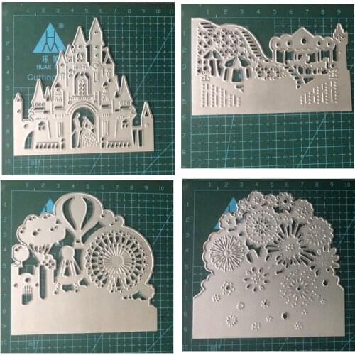 Castle Church Couple Playground Carousel Roller Coaster Fireworks Hot Air Balloon Ferris Wheel Metal Cutting Dies Make Cards New