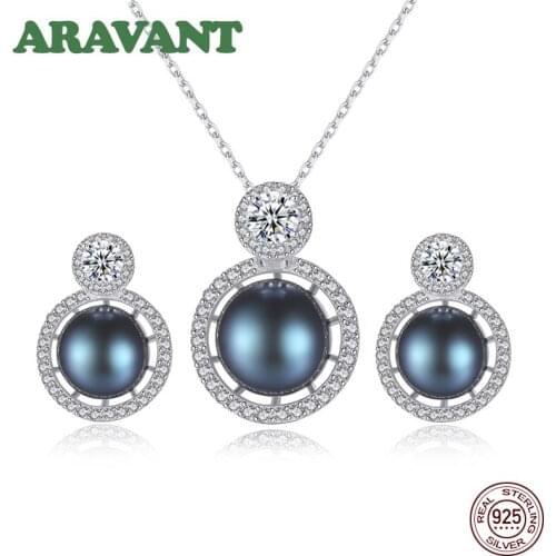 Freshwater Pearl Jewelry Sets For Women Fashion 925 Silver Pearls Necklace Stud Earring With CZ Stone Wedding Jewelry