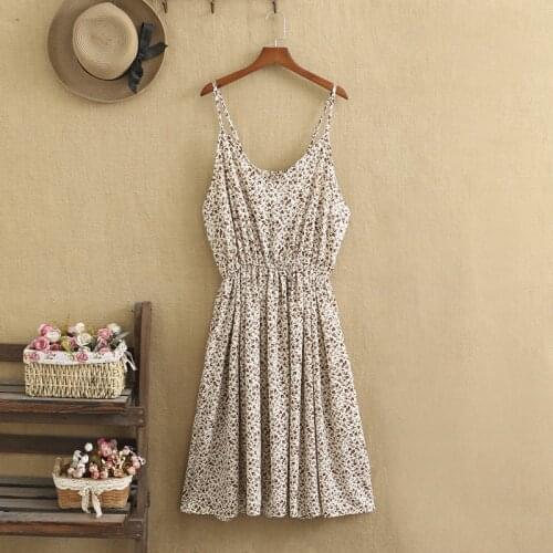 Plus Size Dresses Elegant Sleeveless Little Flower Printing Strappy Dress Elastic Girdles Knee-Length Dress Large Size In Summer