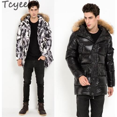 Tcyeek Winter Jacket Men Clothes 2020 Thick Warm 90% Duck Down Coat Raccoon Fur Hooded Casaco Streetwear Overcoat Hiver L012