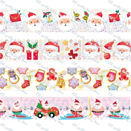 16-75mm Christmas Printed Grosgrain Ribbon/16mm Printed Elastic Foe Ribbons DIY Hair Bows Sewing Webbing 50 Yards