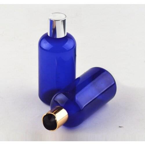 30pcs 250ml Blue Plastic Cosmetic Bottles With Gold Aluminum Disc Caps Body Lotion Shampoo Shower gel Oil PET Refillable Bottles