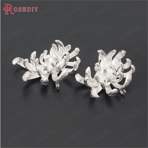 39125)6PCS 24x18MM Silver Color Brass Flower Charms Pendants Jewelry Making Supplies Diy Findings Accessories