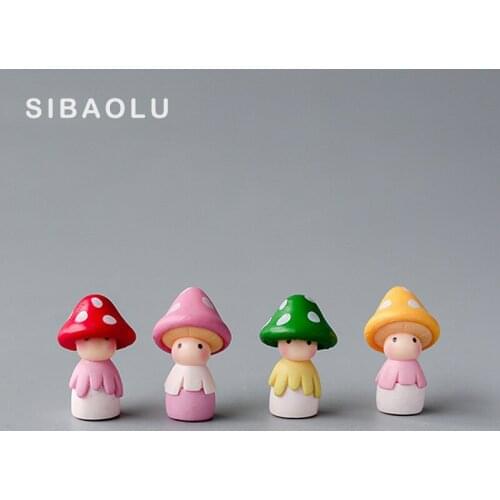 4pcs/set Mushroom Doll figures decor mini fairy garden animal statue miniature Moss micro landscape ornaments resin craft TNS004