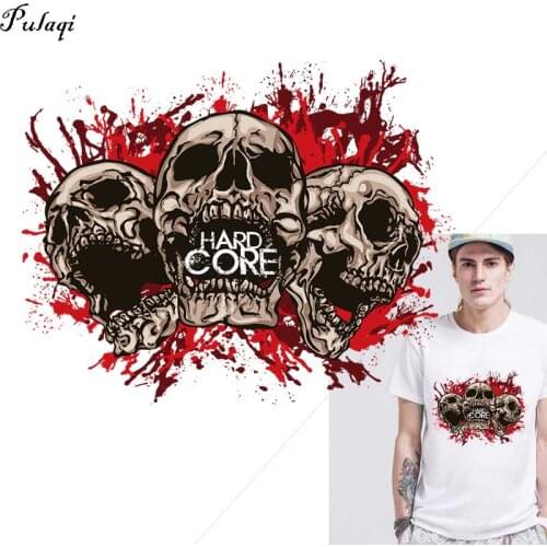Skull Applique Thermo Stickers On Clothes HARD CORE Patches Stripes Heat-Sensitive Iron On Transfers For Clothing Flower Toppe