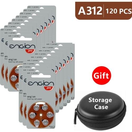 Hearing Aid Batteries Size 312 za Engion Pro,Pack of 120,Brown Tab PR41 1.45V Type e312 Zinc Air Battery Amplifier with Case