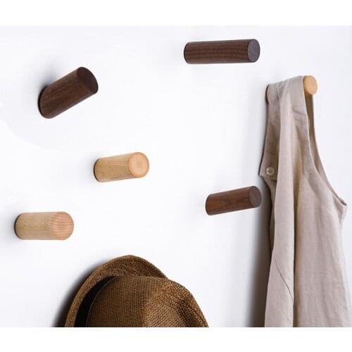 Seamless Sticky Hanger Wall-mounted Door Wooden Hook Holder for Hanging Coat Clothes Hat Towel