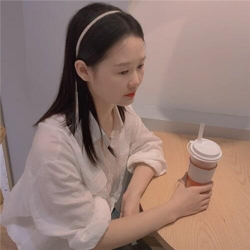 Shiny Rhinestone Tassel Headbands For Women Fashion Crystal Hairband Temperament Hanging Hair Accessories Wedding Jewelry