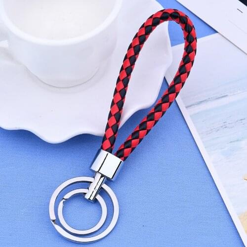 Hot Sale Top Popular Fashion Weave PU Leather Key Chains Snap Button Keychain Jewelry For Men Women Solid color Key rings YS-31