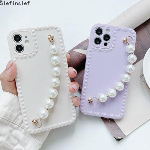 3D pearl bracelet Wrist strap chain soft phone case for iphone 12 Pro 11 Pro Max XR X XS Max 7 8 plus 6S 6 cover funda