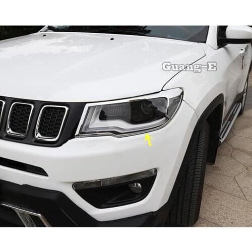 For Jeep Compass 2017 2018 2019 2020 Car Styling Front Head Light Lamp Hood Molding Frame Sticker ABS Chrome Cover Trim 2pcs