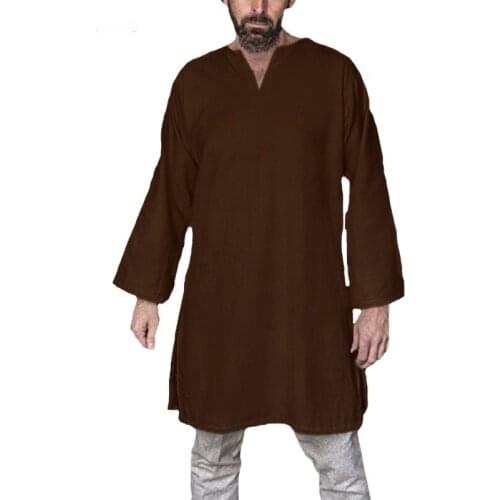 European Medieval Men Shirts Tunic Viking Tops Adult Men Warrior Pirate Costume Cotton Long Sleeve Shirt Stage Cosplay Costumes