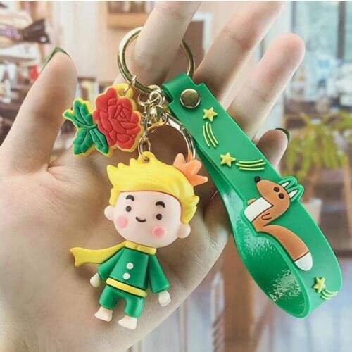 FIMAODZ Newest The Little Prince Keychain Cartoon Doll And Fox Rose Creative Anime Pendant Key Chains Holder Key Rings