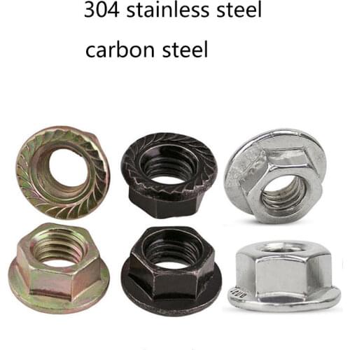 M3 M4 M5 M6 M8 M10Flange Nut Black Carbon 304 A2-70 Stainless Steel Hex Flange Nylon Insert Lock Nut Self-locking Nylon Lock Nut