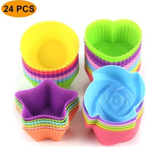 24pcs/pack Silicone Cupcake Liners Reusable Baking Cups Pan Nonstick Easy Clean Pastry Muffin Molds Wrapper Chocolate Holders