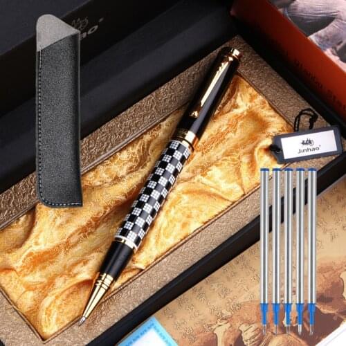 Jinhao 500 Chessboard Rollerball Pen Luxury Gold Clip Ballpoint Pen 0.7mm Black Refill Metal Roller Ball Pens Free Shipping