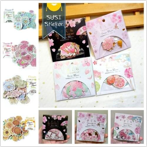 Kawaii Japanese Style Cherry Blossoms Stickers Scrapbooking DIY Material Stationery Flower Lable Cute Plants Journal Decoration