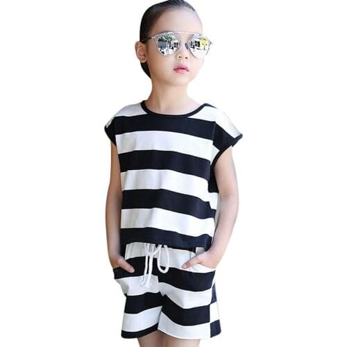 Kids Clothes Sets Teenage Girls Summer Clothing Sets Striped Shirt +Pants Casual Children Sleeveless Suits 6 8 10 12 14 18 Year
